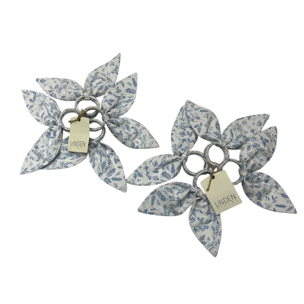 Linden Street Easter Napkin Rings Bunny‎ Rabbit Ears Fabric Blue Floral Set Of 8